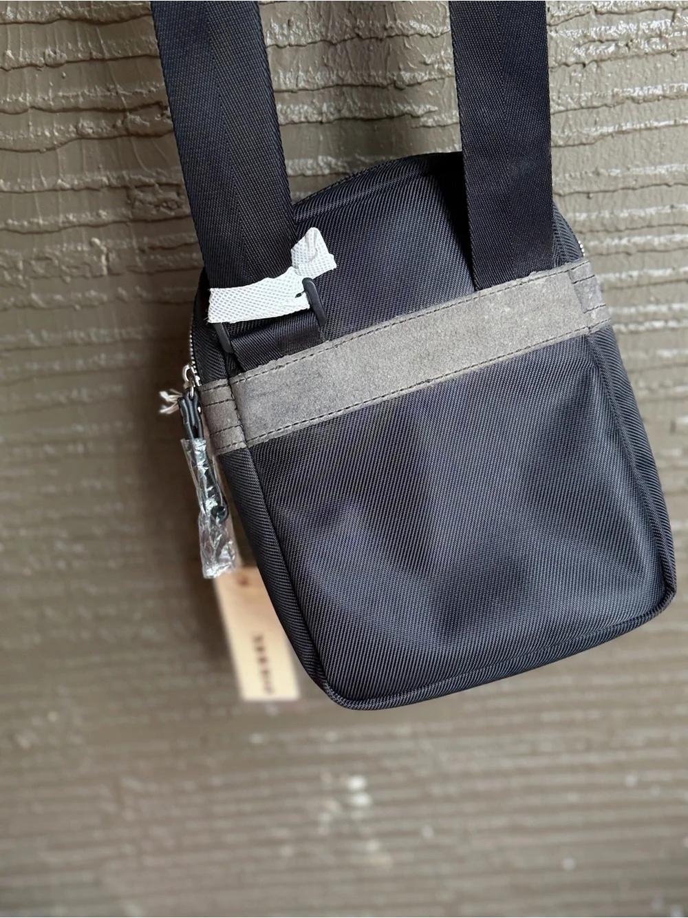 Diesel Black Crossbody Tablet Pouch with Beige Trim